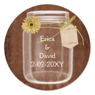 rustic mason jar wedding seals round sticker