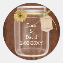 rustic mason jar wedding seals round sticker