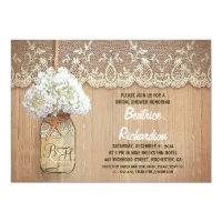 rustic mason jar white hydrangea bridal shower card