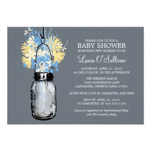 Rustic  Mason Jar Wildflowers Baby Shower Custom Announcements