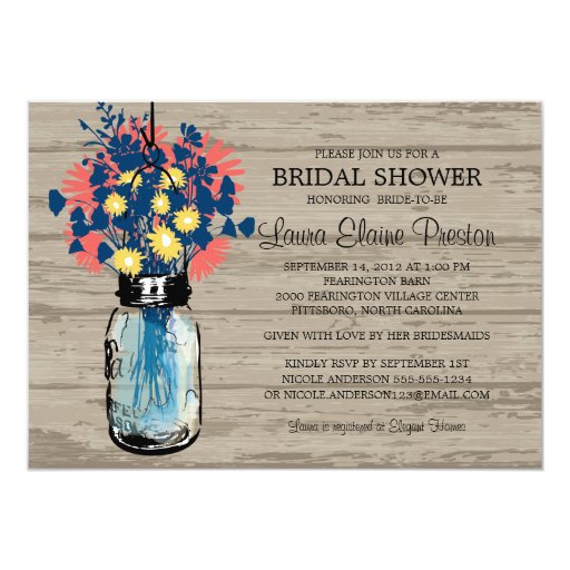 Rustic Mason Jar Wildflowers Bridal Shower Card Zazzle