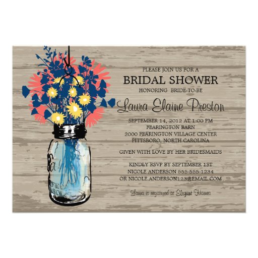 Rustic Mason Jar Wildflowers Bridal Shower Cards