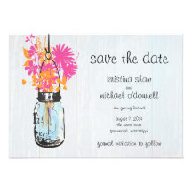 Rustic Mason Jar & Wildflowers Save the Date Announcement