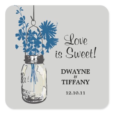 Rustic Mason Jar &amp; Wildflowers Square Sticker