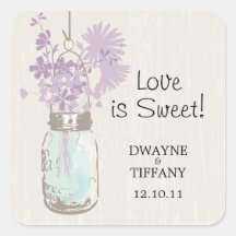 Rustic Mason Jar & Wildflowers Square Stickers