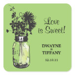 Rustic Mason Jar &amp; Wildflowers Square Stickers