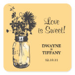 Rustic Mason Jar &amp; Wildflowers Square Stickers