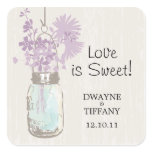 Rustic Mason Jar &amp; Wildflowers Square Stickers