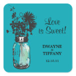 Rustic Mason Jar &amp; Wildflowers Square Stickers