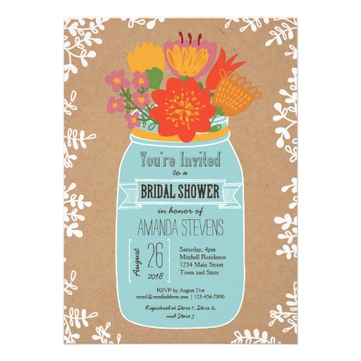 Rustic Mason Jar with Flowers Bridal Shower Personalized Invitation