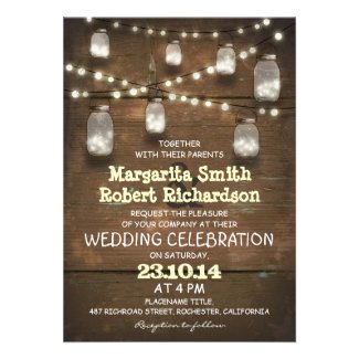 rustic mason jars and light wedding invitations