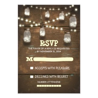rustic mason jars and light wedding RSVP cards