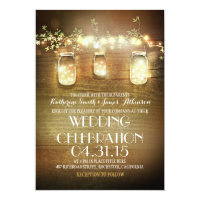 rustic mason jars and lights wedding invitations