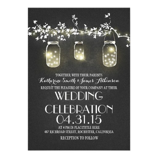rustic mason jars and lights wedding invitations personalized invitation (front side)