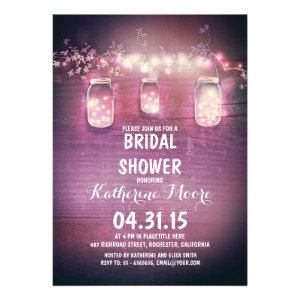rustic mason jars & string lights bridal shower invite