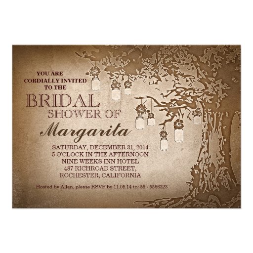 Rustic mason jars tree bridal shower invitations