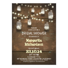 rustic mason jars with lights bridal shower invite