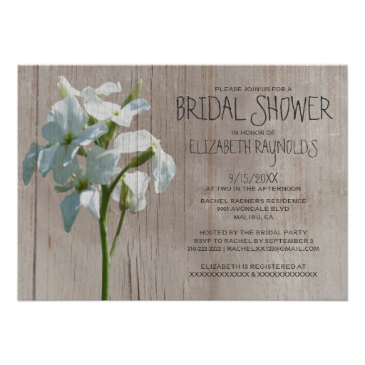 Rustic Matthiola Bridal Shower Invitations