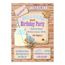 Rustic Milk and Cookies Birthday Party Invitations