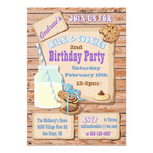 Rustic Milk and Cookies Birthday Party Invitations