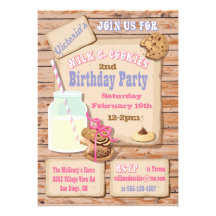 Rustic Milk and Cookies Birthday Party Invitations
