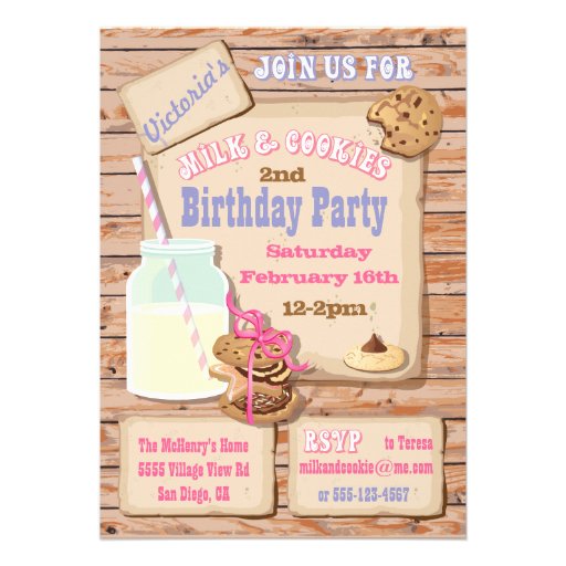 Rustic Milk and Cookies Birthday Party Invitations