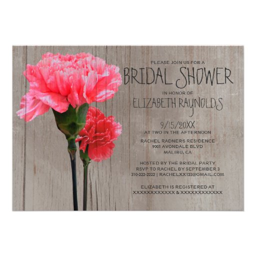 Rustic Mini-Carnation Bridal Shower Invitations