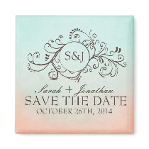 Rustic Mint and Peach Bohemian Save The Date Fridge Magnet