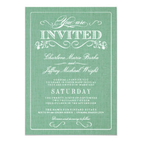 Rustic Mint Green Burlap Wedding Invitations 5