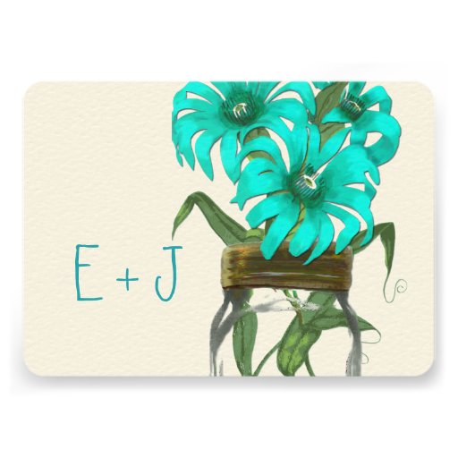 Rustic Mint Mason Jar Wild Flower Wedding Personalized Invitations