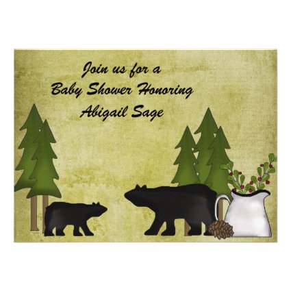 Rustic Mountain Bear Baby Shower Invitation