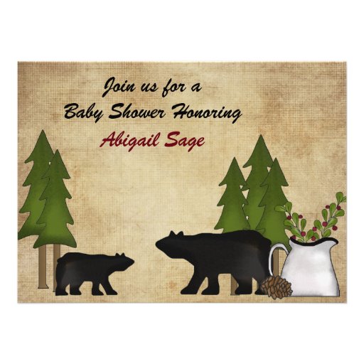 Rustic Mountain Bear Baby Shower Invitation
