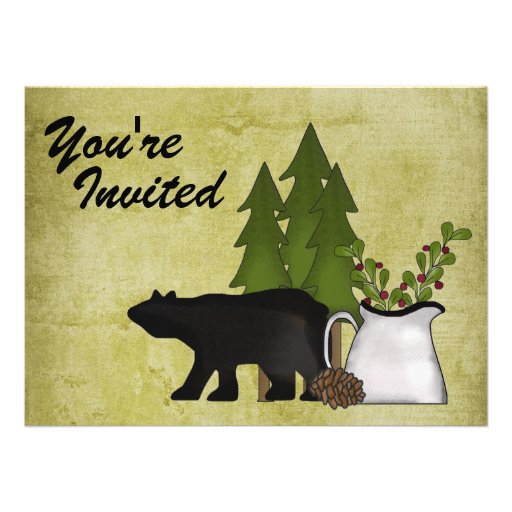 Rustic Mountain Bear Family Reunion Invitation (front side)