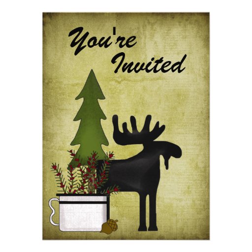 Rustic Mountain Country Moose Birthday Invitation