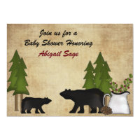 Rustic Mountain Woodland Bears Baby Shower Invite