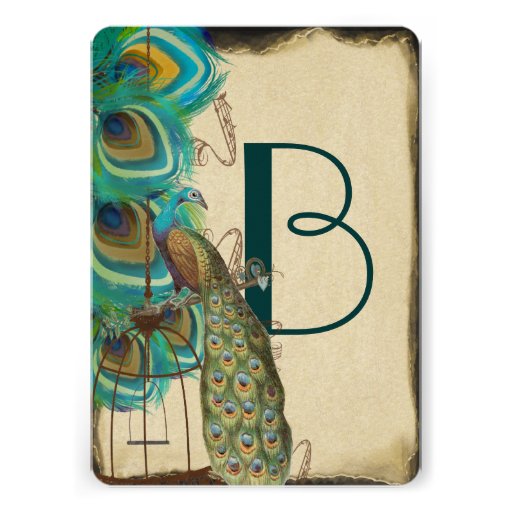 Rustic Musical Peacock Birdcage Feather Wedding Personalized Invites