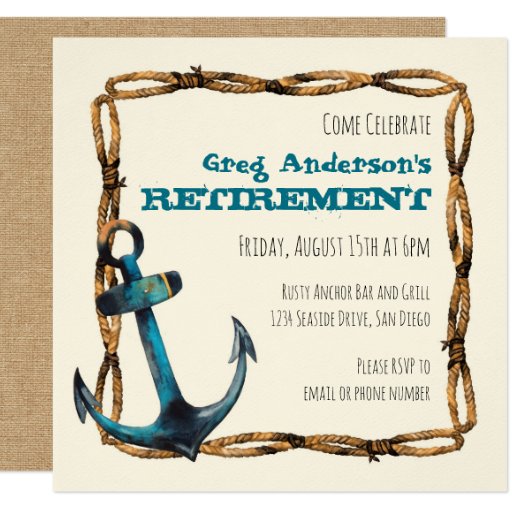 Rustic Nautical Anchor Retirement Card Zazzle