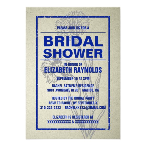 Rustic Navy Blue Bridal Shower Invitations