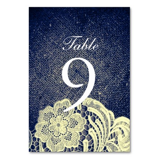rustic navy blue burlap lace country wedding table cards ...