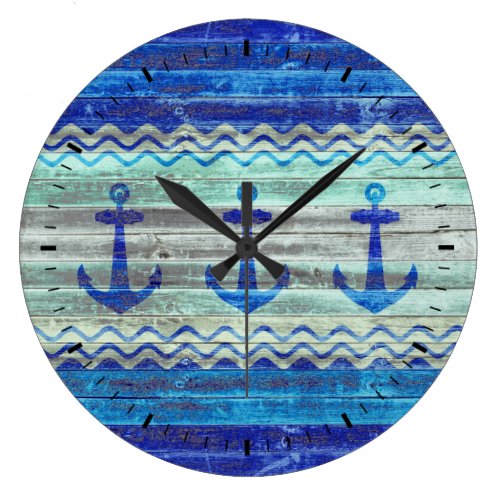 Rustic Navy Blue Coastal Decor Anchors Large Clock Rustic Navy Blue Coastal Decor Anchors Large Clock