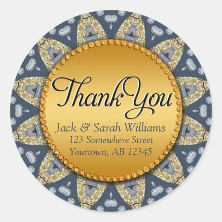 Rustic Navy Blue Gold Sunflower Thank You Sticker