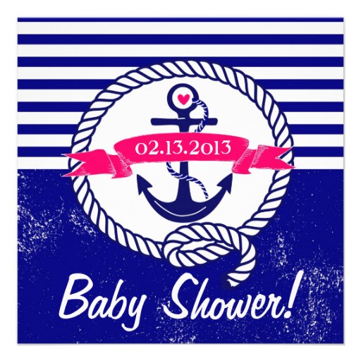 Rustic Navy Blue Nautical Baby Shower Invitation