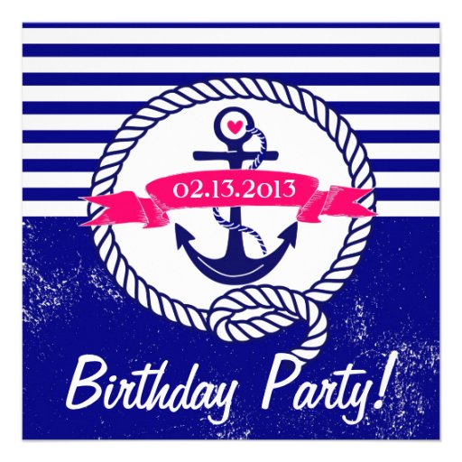 Rustic Navy Blue Nautical Birthday Invitation