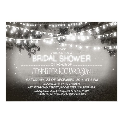 rustic night lights bridal shower invitations