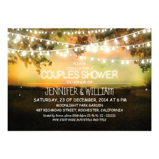 rustic night lights couples shower invitations custom announcements