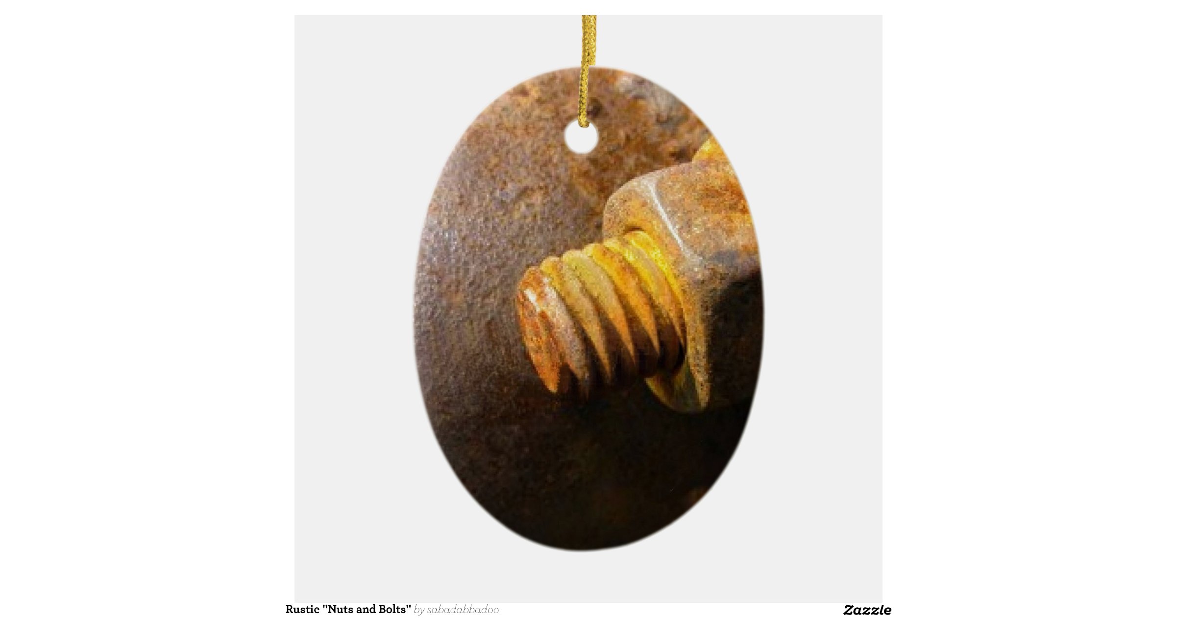 Rustic "Nuts and Bolts" DoubleSided Oval Ceramic Christmas Ornament