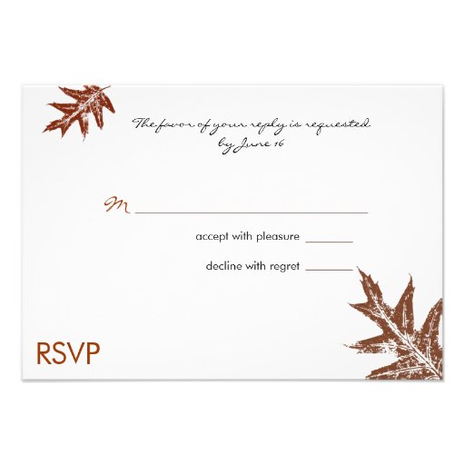 Rustic Oak Leaf Wedding RSVP Card Personalized Invite