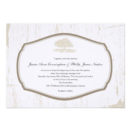 Rustic Oak Tree Barn Wedding Custom Announcements (front side)