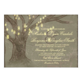 Rustic Oak Tree Mason Jar Lights Wedding Invites