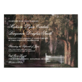 Rustic Oak Tree Picket Fence Wedding Invitations 4.5